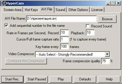 Скриншот программы HyperCam