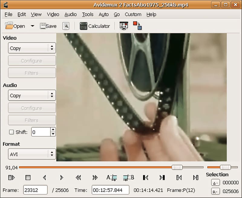 Скриншот программы сжатия видео Avidemux