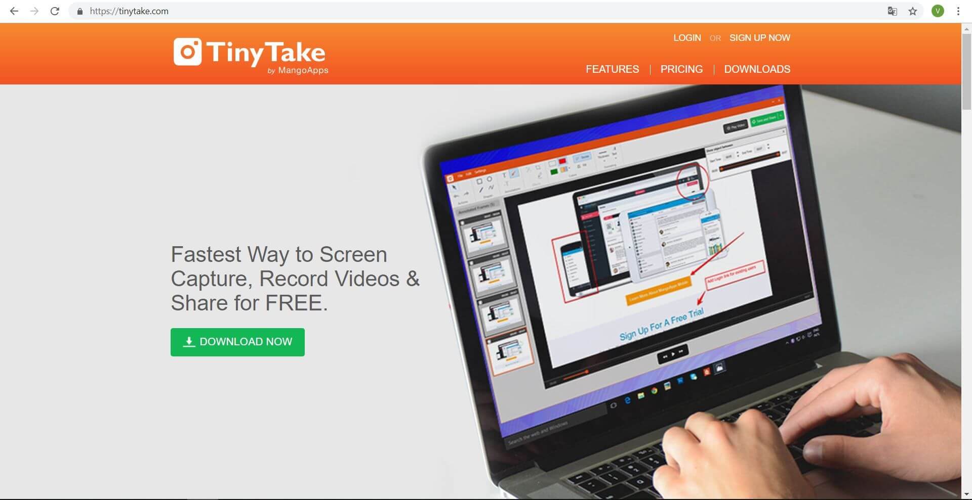 приложение TinyTake позволяет снимать видео с экрана