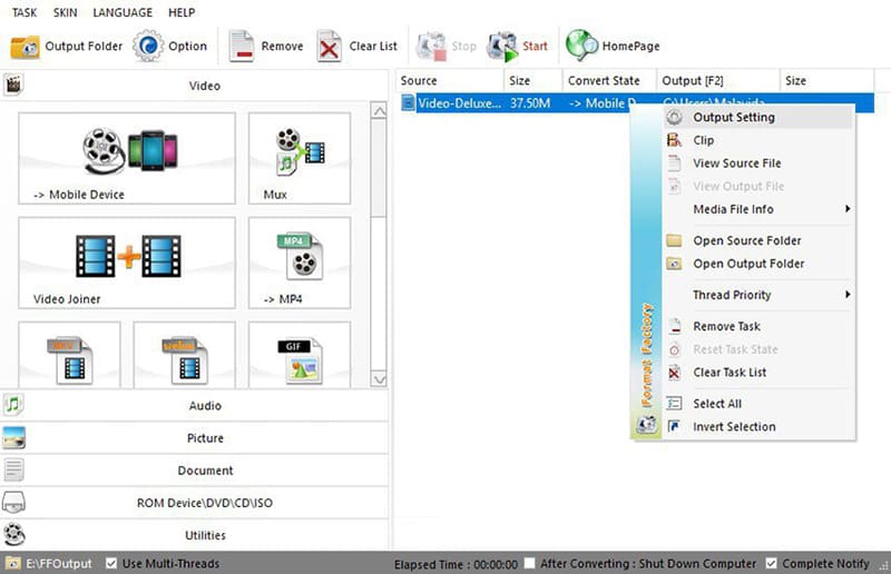 Скриншот программы сжатия видео Format Factory