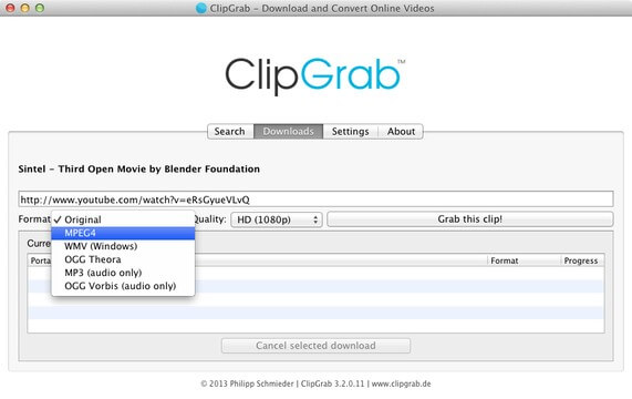 как вытащить видео с сайта через ClipGrab