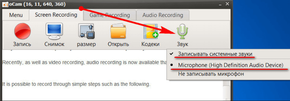 Используя oCam Screen Recorder, не забудьте включить запись своего голоса в разговоре, иначе запишется только голос собеседника по скайпу