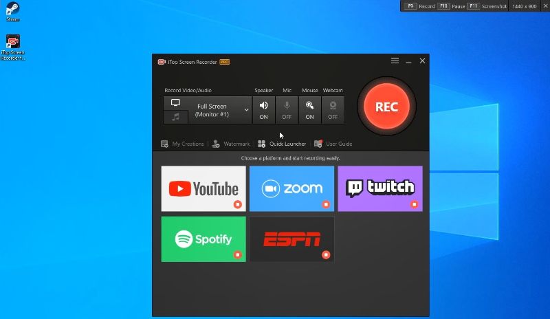 Скриншот интерфейса iTop Screen Recorder 2