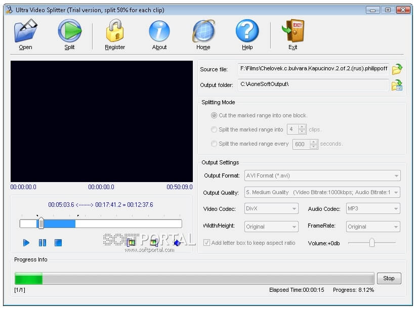 Скриншот программы Ultra Video Cutter - 1