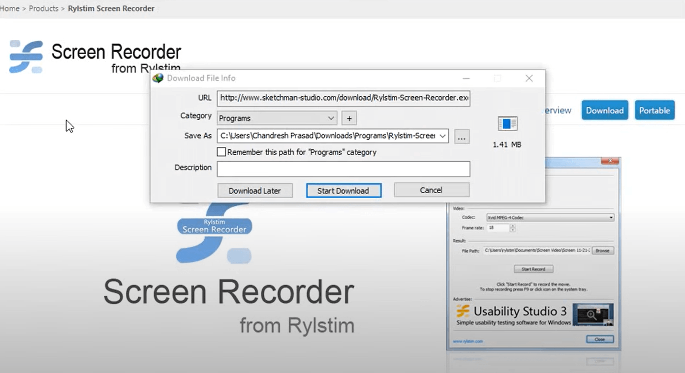 создайте видео с рабочего стола в Rylstim Screen Recorder