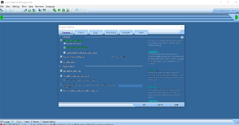 Скриншот интерфейса Active WebCam 5