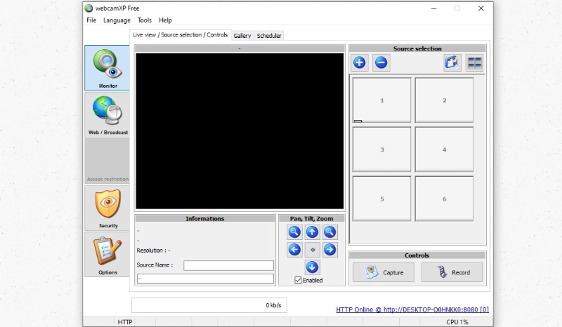Скриншот интерфейса WebcamXP 1