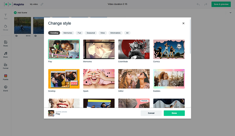 интерфейс онлайн-редактора Magisto