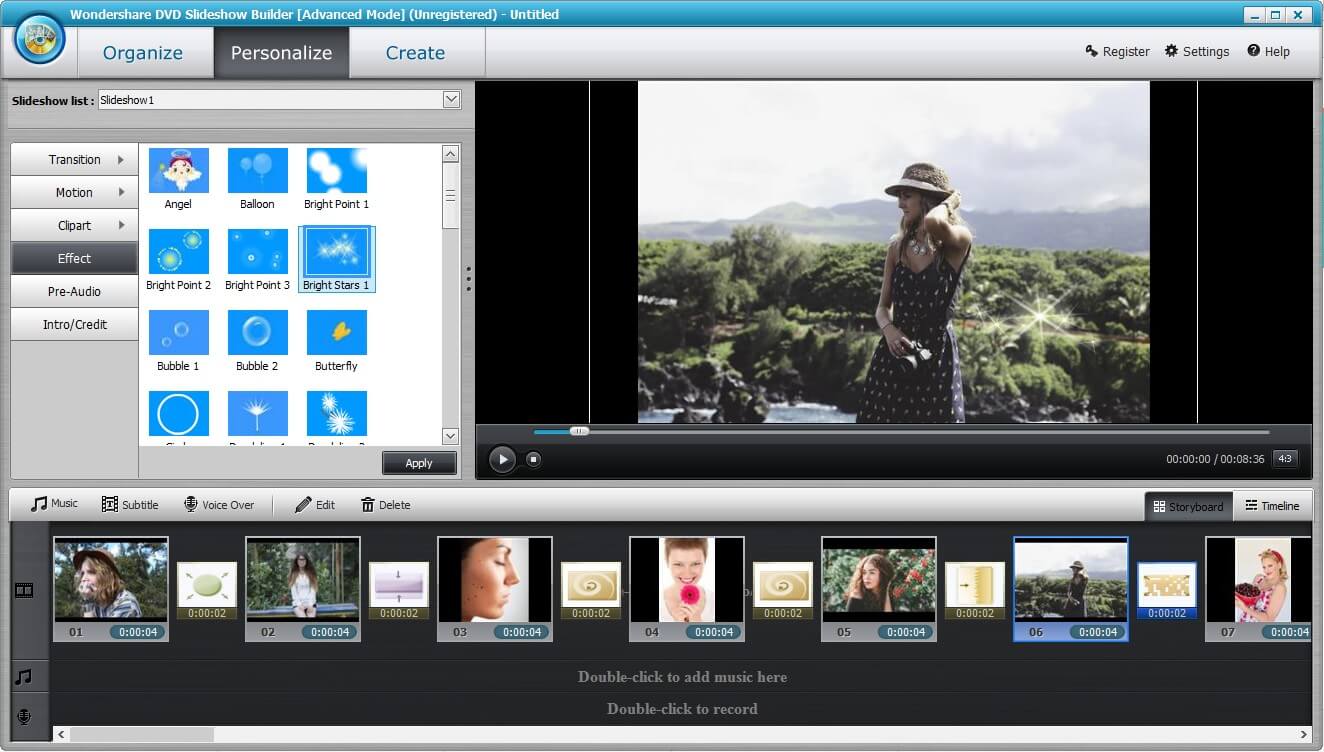 Скриншот 1 программы Wondershare DVD Slideshow Builder Deluxe 