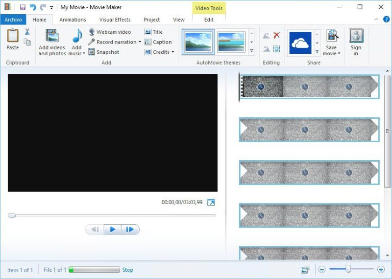Скриншот интерфейса Windows Movie Maker 1