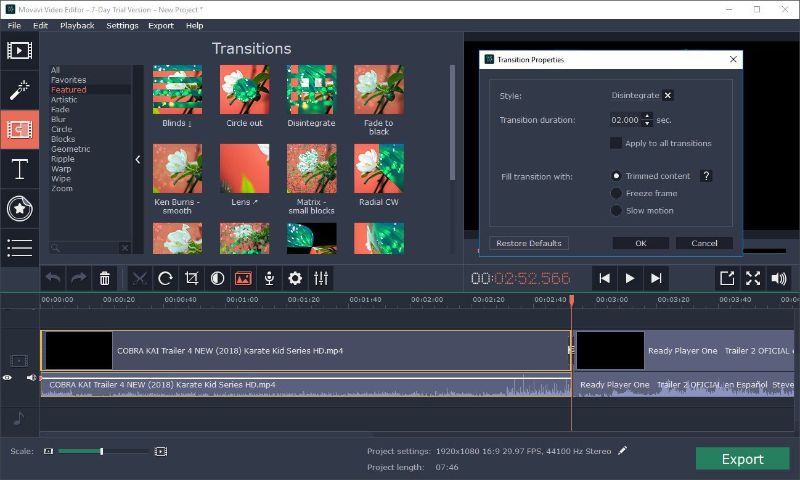 Скриншот интерфейса Movavi Video Editor Plus 2