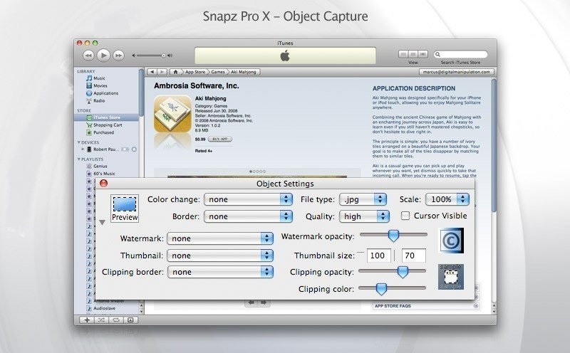 Скриншот интерфейса Snapz Pro X 5
