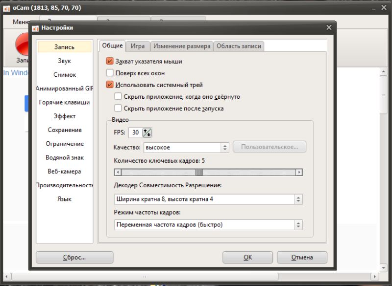 Скриншот интерфейса oCam Screen Recorder 4