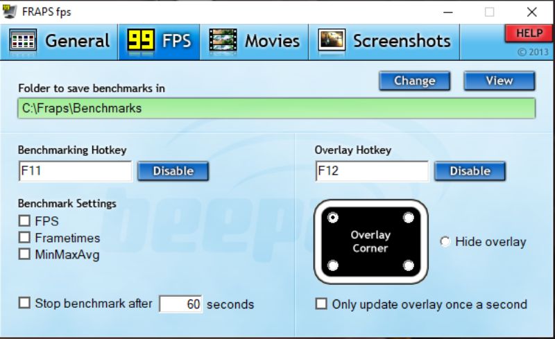 Скриншот интерфейса Fraps 2