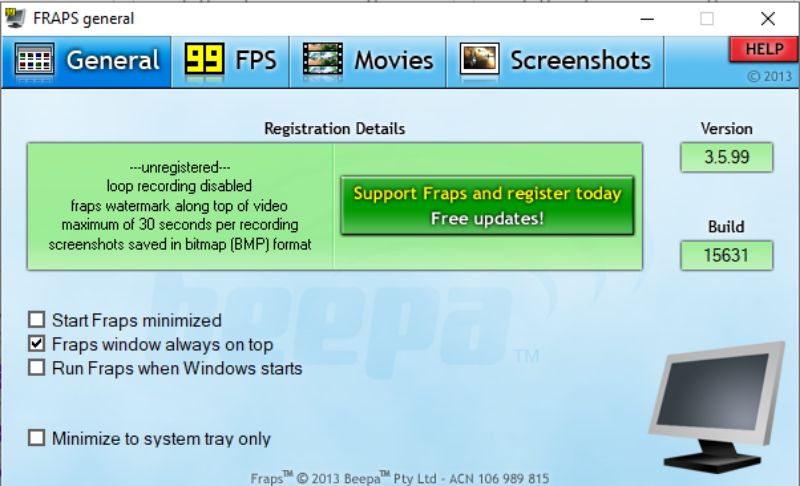 Скриншот интерфейса Fraps 3