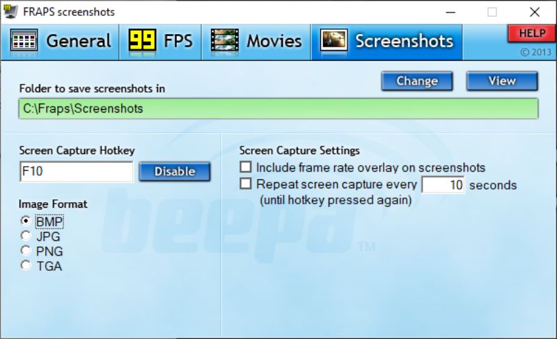 Скриншот интерфейса Fraps 4
