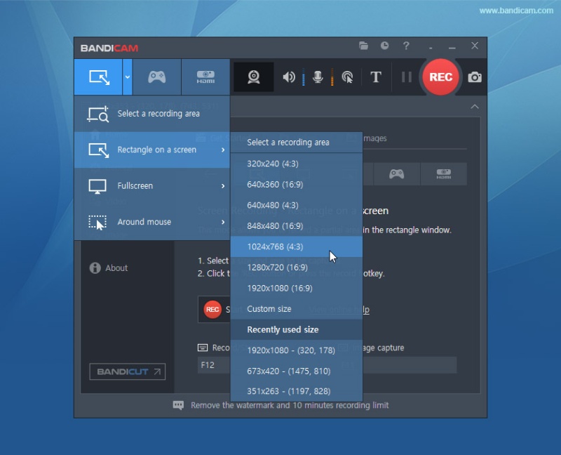 Скриншот интерфейса Bandicam 3