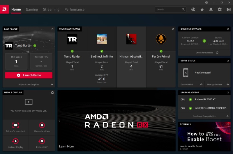 Скриншот интерфейса AMD Radeon Software 3