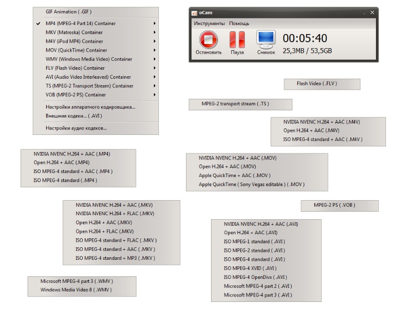 Скриншот интерфейса oCam Screen Recorder 2