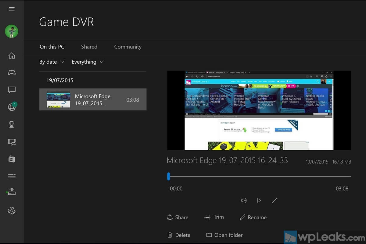 запись игр в программе Windows Game DVR