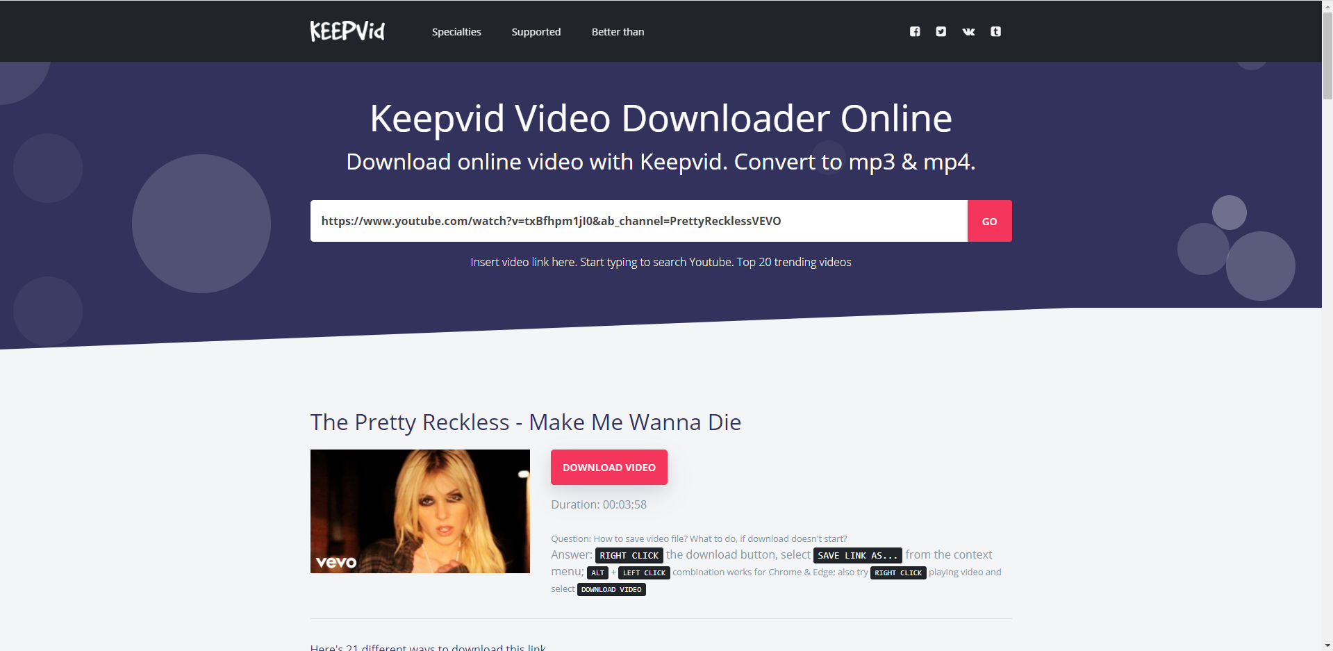 youtube video download keepvid