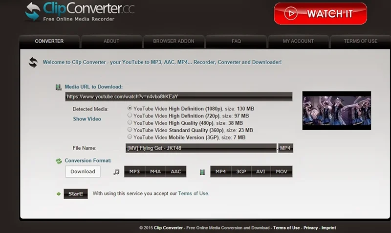 скриншот сервиса ClipConverter