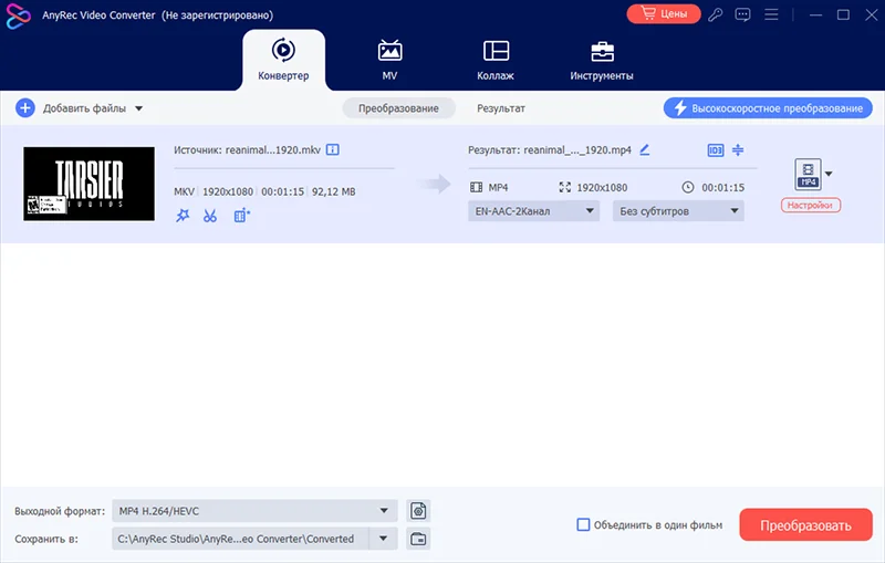 интерфейс программы AnyRec Video Converter