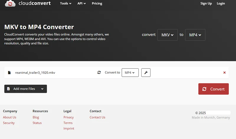 интерфейс CloudConvert