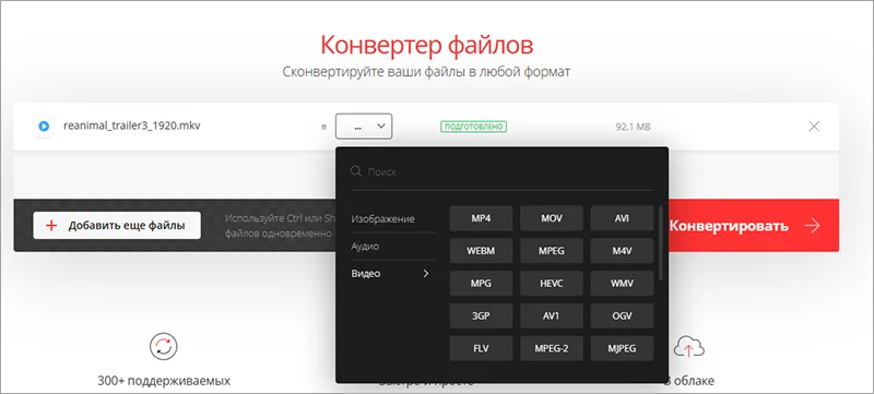 выбор выходного формата
