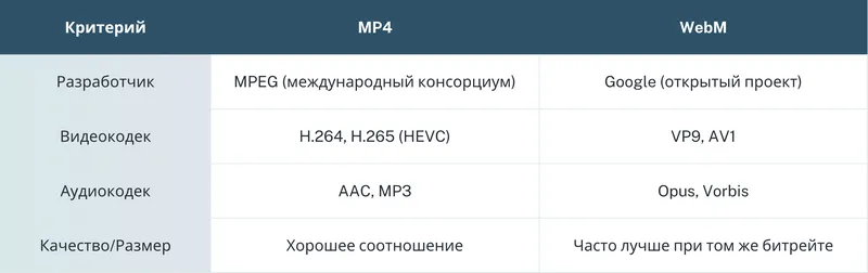в чем разница между MP4 и WebM